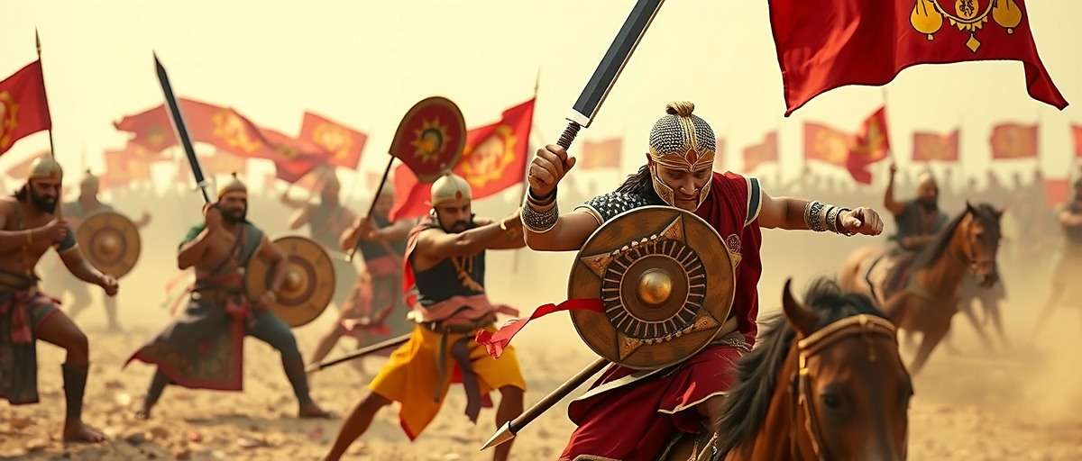 Cumin Rise Conqueror - Epic Battle Cumin Rise Conqueror battle scene featuring Rajput warriors fighting with traditional weapons